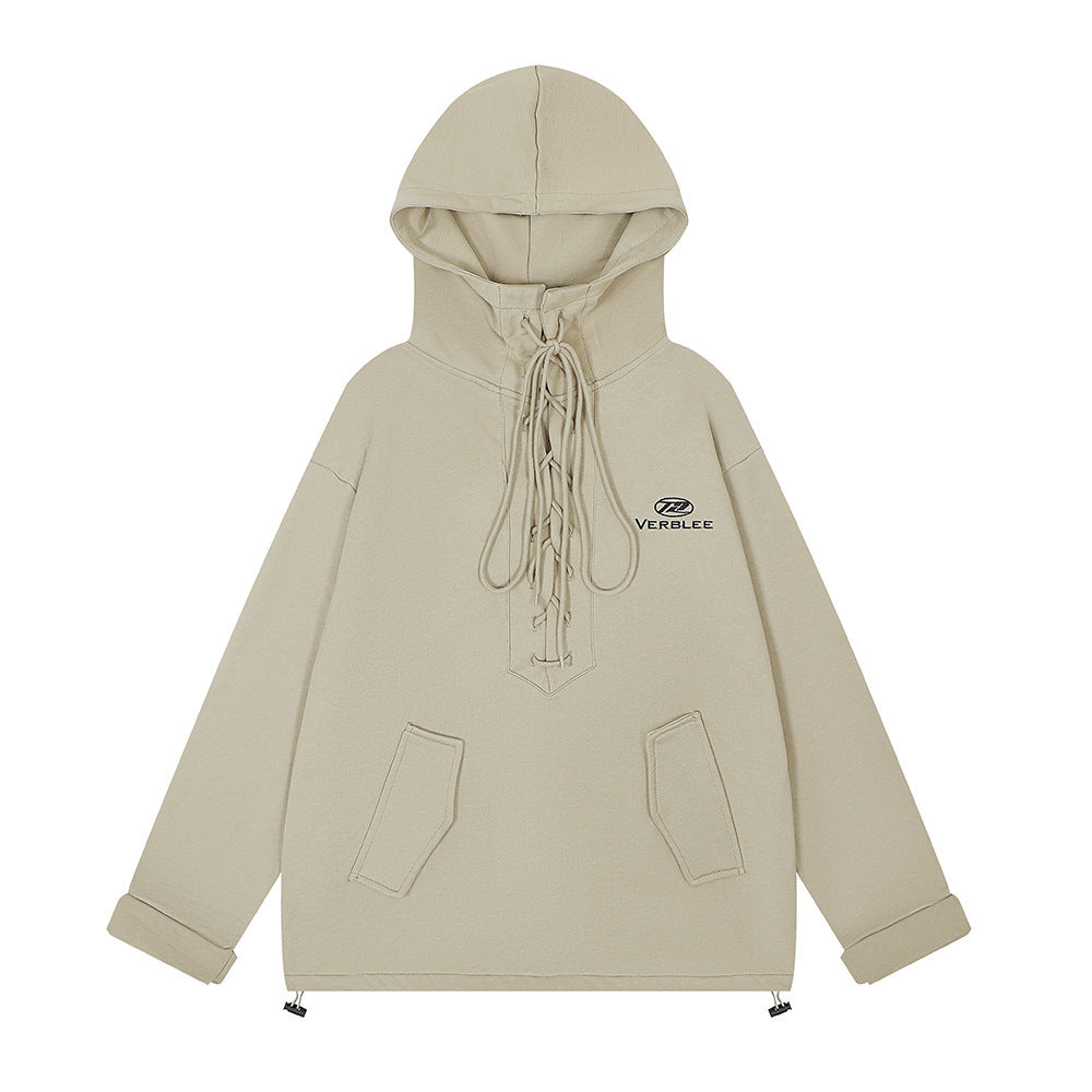 Drawstring Lace Hooded Sweater Men
