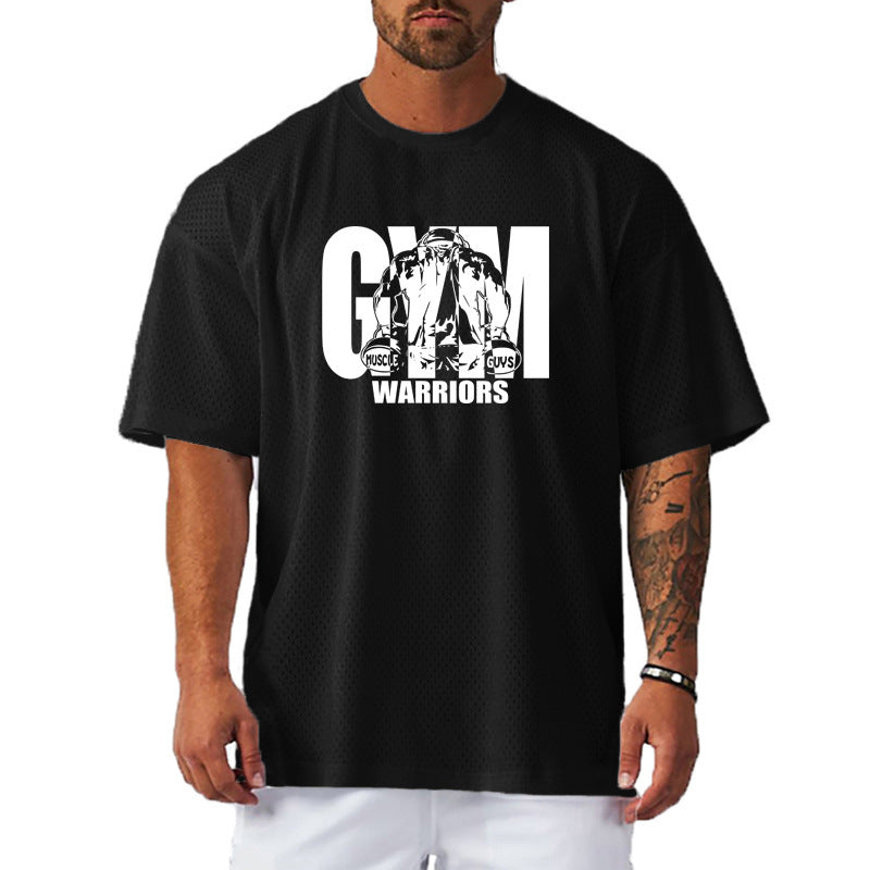 Fitness Muscle Men Gym Mesh Breathable Short Sleeve