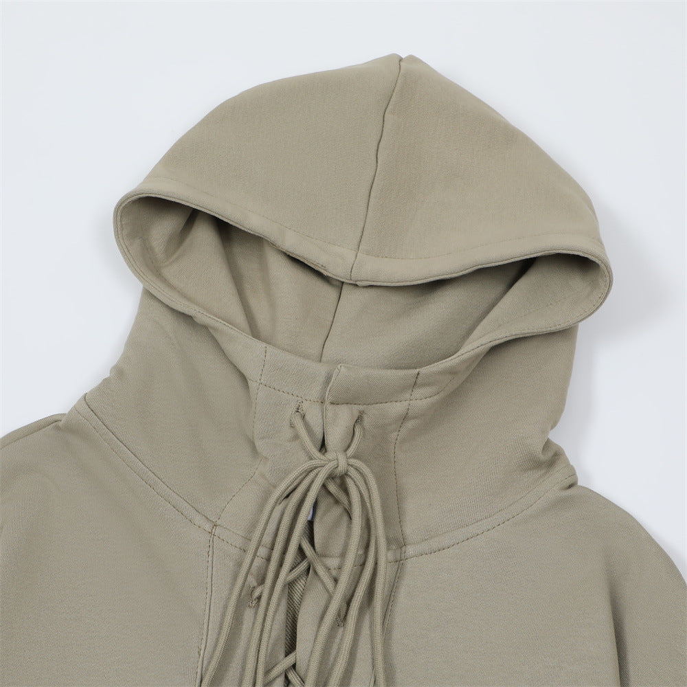 Drawstring Lace Hooded Sweater Men