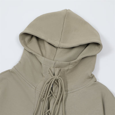 Drawstring Lace Hooded Sweater Men